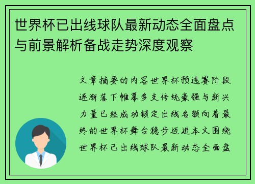 世界杯已出线球队最新动态全面盘点与前景解析备战走势深度观察 世界杯已出线球队最新动态全面盘点与前景解析备战走势深度观察
